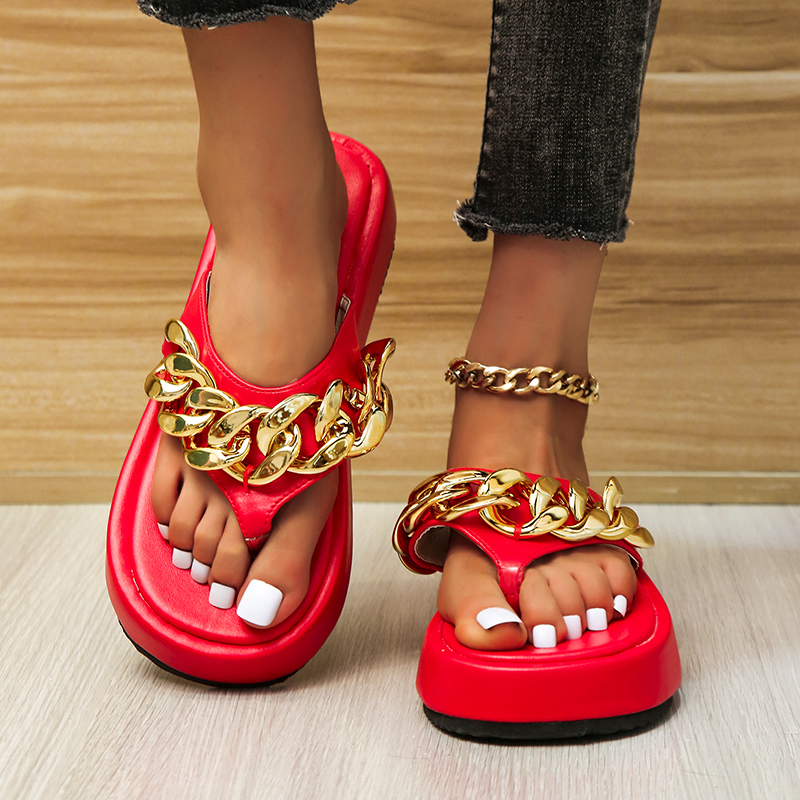 Women Summer Newest Fashion Chain Flip-flops Sanda..